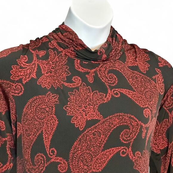 Susan Graver Red Black Paisley Tunic Top Plus Sz 1X Ruched Neck Stretch Holiday - Picture 5 of 9